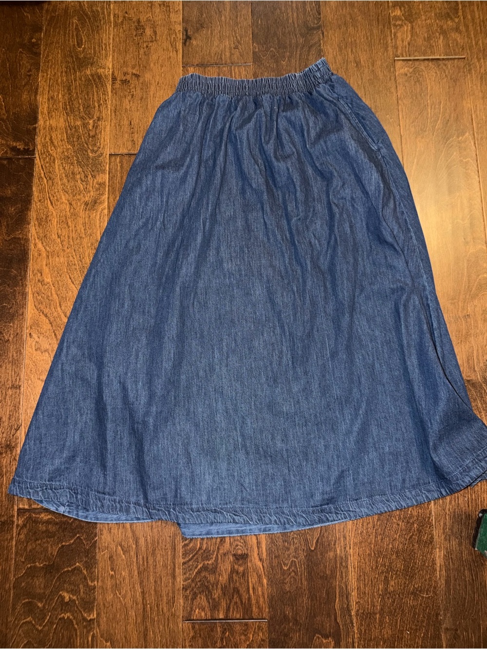 Blu Pepper Denim A-Line Midi Skirt in Blue